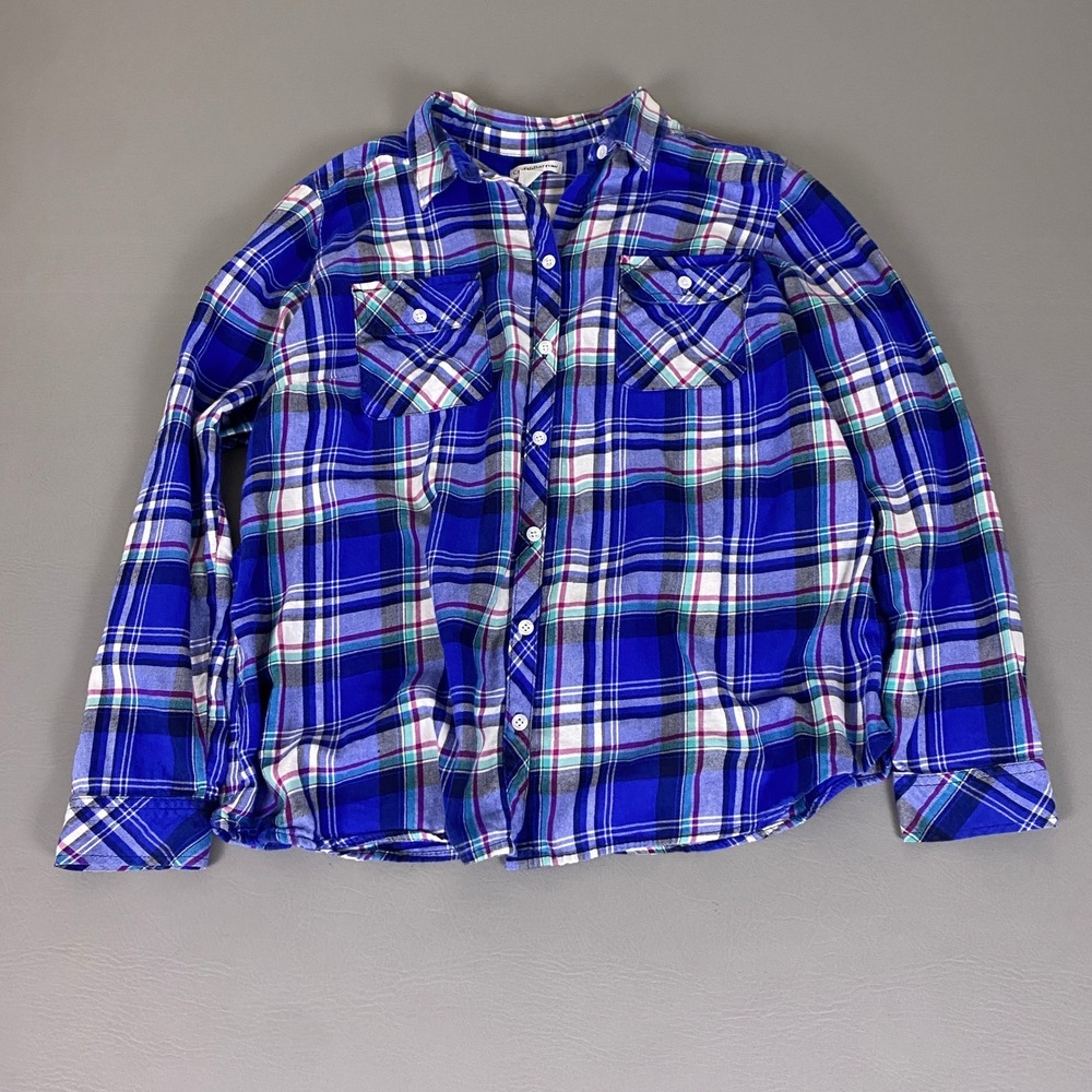 Croft & Barrow Flannel Shirt Women's Size XL Blue Plaid Button Up Long Sleeve